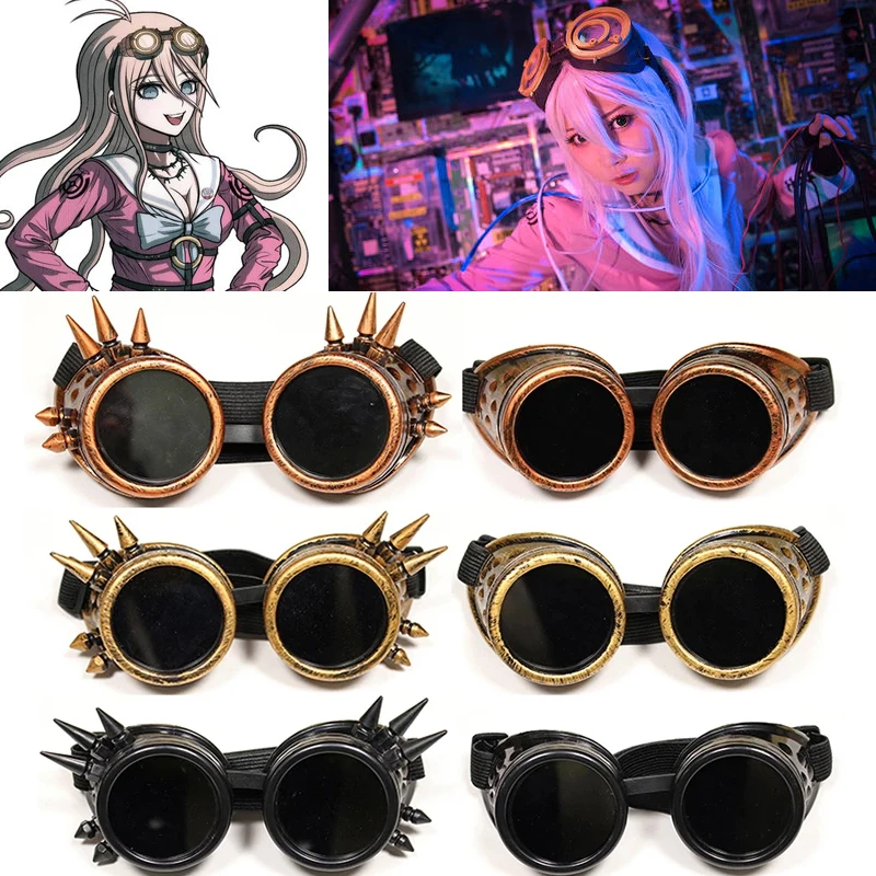 

Danganronpa V3 Iruma Miu Cosplay glasses Props Gothic Cosplay Rivet Steampunk Goggles Glasses Welding Punk Halloween Accessories