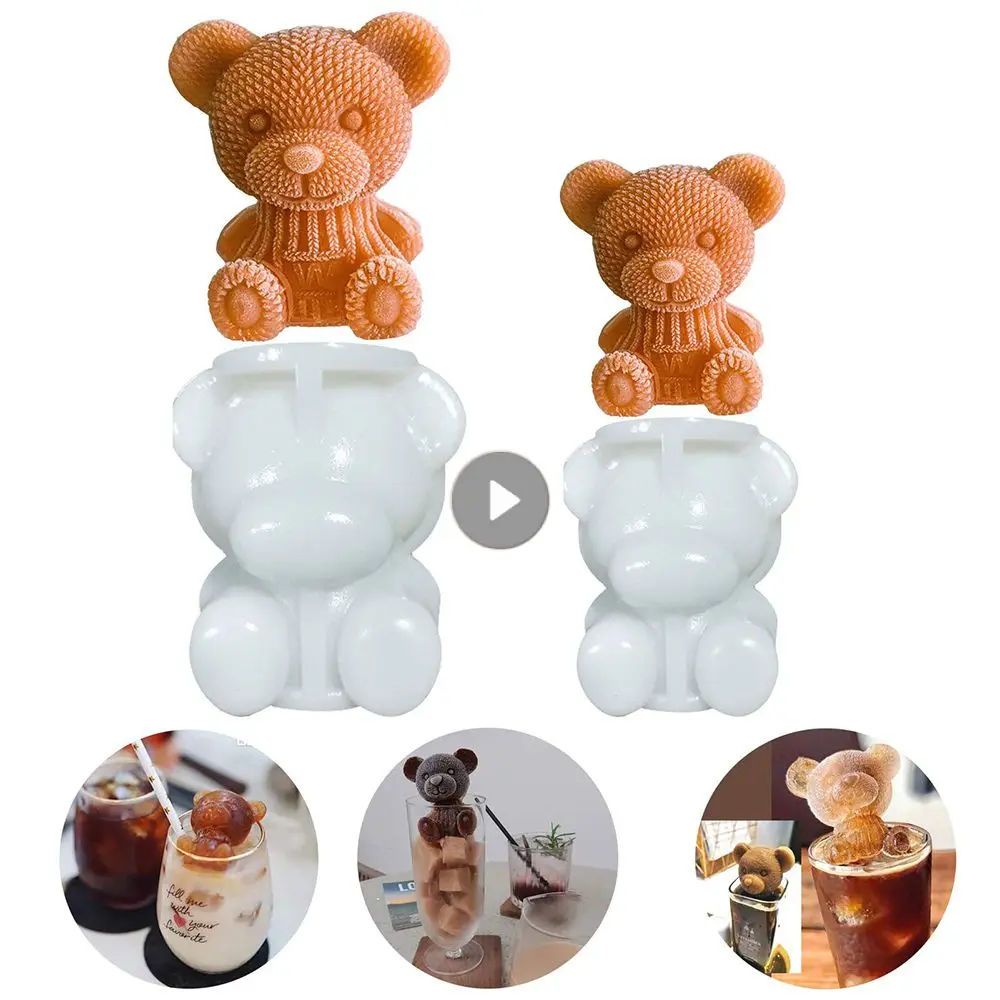

Милый медведь Тедди, форма для изготовления кубиков льда, брызгозащищенная форма для молока, виски, чая, для холодильника с контейнером, милый медведь, кубики льда