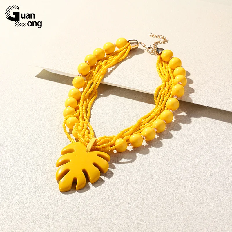 

GuanLong 2023 Trendy Bohemian Beaded Chain Necklaces for Women Colorful Layered Pendant Necklace Vintage Chocker Fashion Jewelry