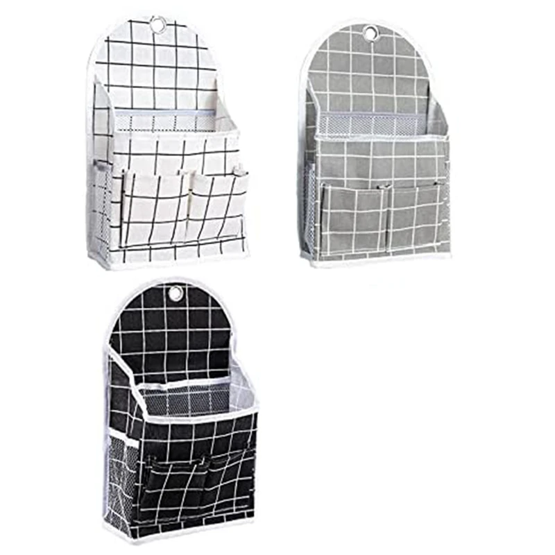 

3Pcs Wall Storage Bags, Door Closet Hanging Storage Bags, Cotton Linen Hanging Pockets For Bedroom Bathroom