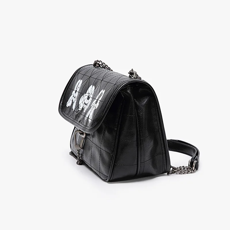 Disney Women's Shoulder Bag Pu Leather Chain Single Shoulder Crossbody Dual-use Bag Fashion Cartoon Mickey Printing Ladies Bag