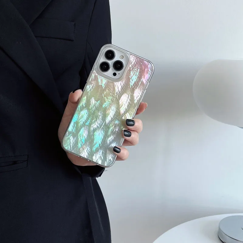 Gradient Natural Shell Fritillary Back Cover Case for IPhone 13pro Max Phone Case for Iphone 11 12 13 Pro Max Trend Silver Cover