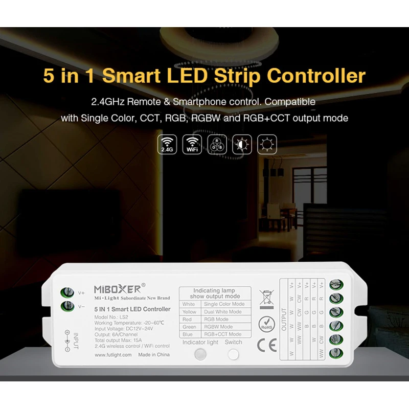 LED Strips Controller 5 in 1 Smart LED Controller Single Color/CCT/RGB/RGBW/RGB+CCT Strip Light, 2.4G RF Remote  Controller enlarge