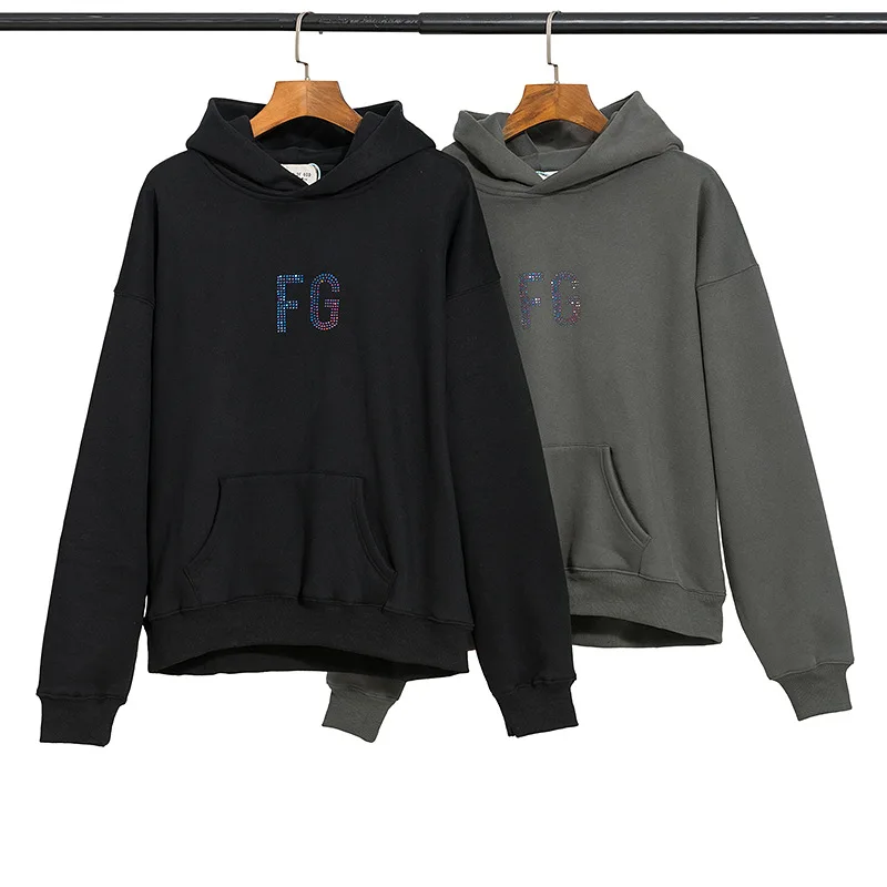 FOG Essential tide colorful FG hot drill high street men's and women's fleece sweater hooded loose hoodie men