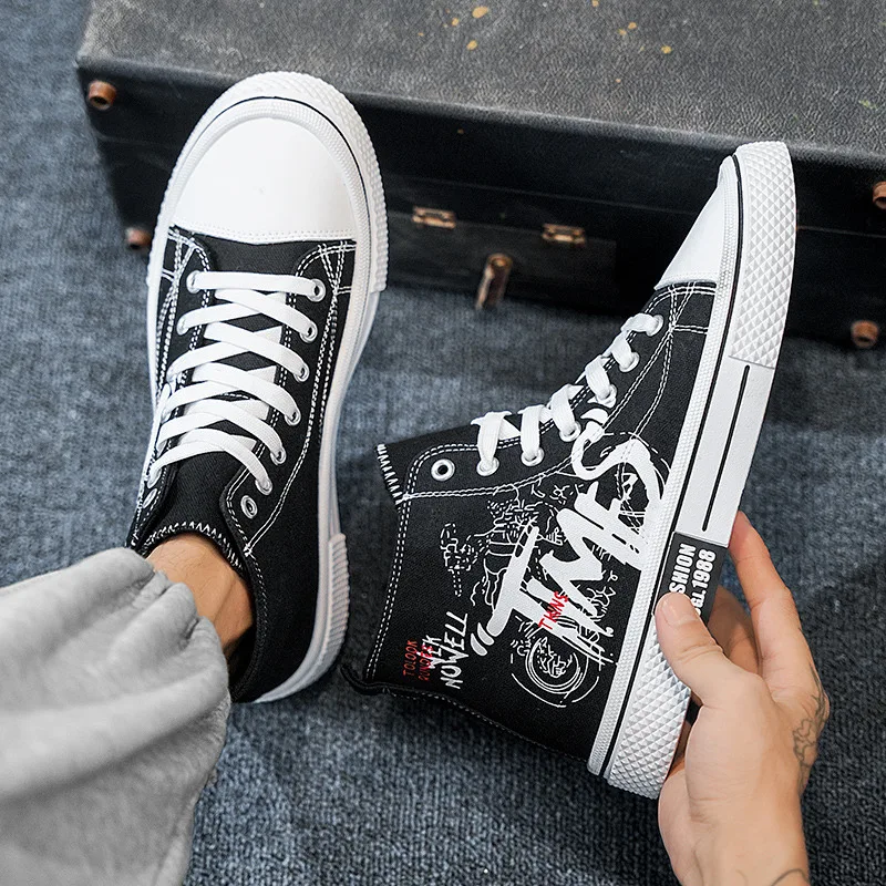 Осенние черные мужские дизайнерские высокие холщовые ботинки удобные