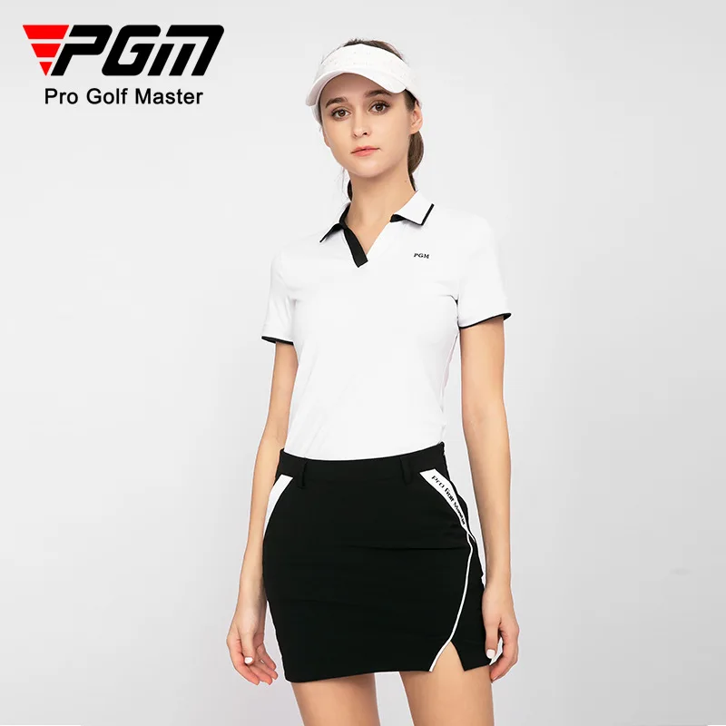 

PGM Golf Women's Short Sleeve T Shirts Summer Sports Shirt Slit Hem V-neck Design Golf Apparel Women
