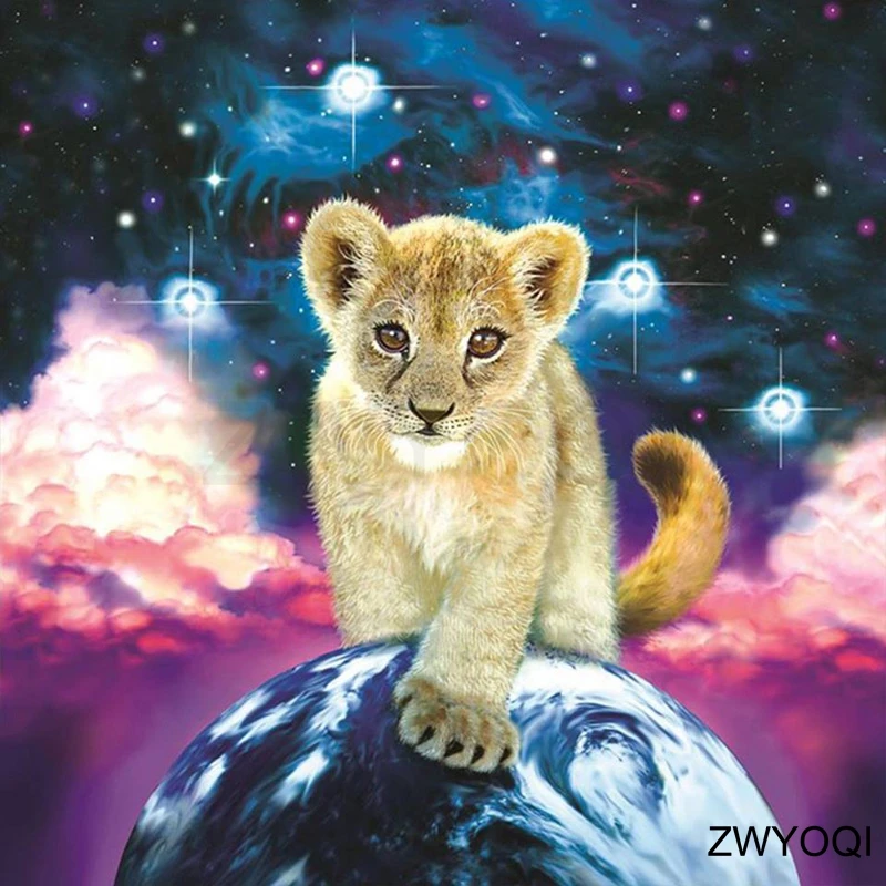 

5DDIY Алмазная картина льва Tiger полная квадратная Алмазная мозаика Леопард земля полная круглая Алмазная вышивка крестиком звездное небо