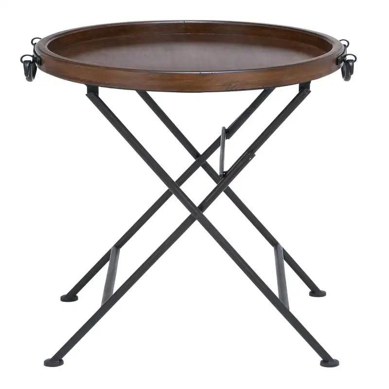 

20" x 28" Black Metal Accent Table with Brown Wood Top, 1-Piece