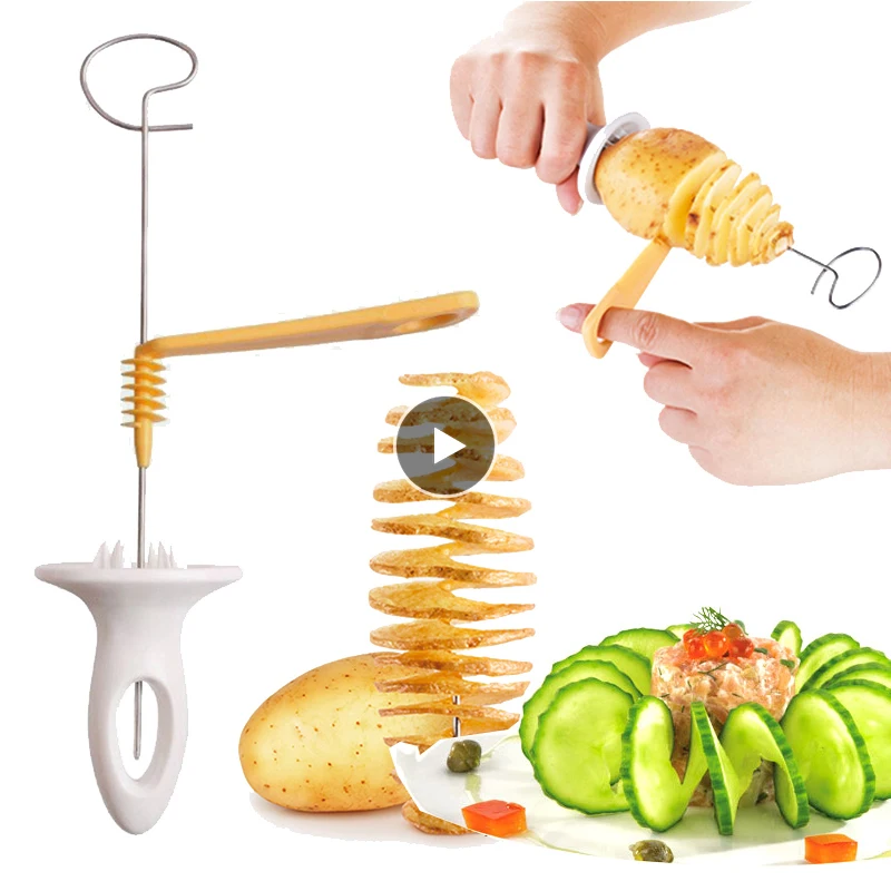 Спиральный картофельный резак Витой ломтик Картофельная башня Вихрь Картофельная нарезка DIY Спиральный слайсер для фруктов и овощей для ку...