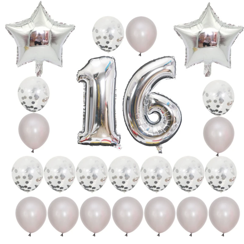 

24pcs of Happy Birthday Party Set Rose Gold Aluminum Film Star Balloon Latex Balloon for 16 18 20 30 40 50 60 Years Old