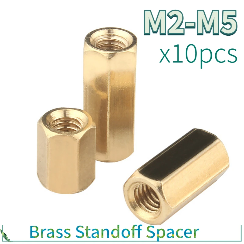 

10pcs/lot Hex Female to Female brass standoff spacer Hexagonal Stud Spacer Hollow Pillars Screw M2 M2.5 M3 M4 M5