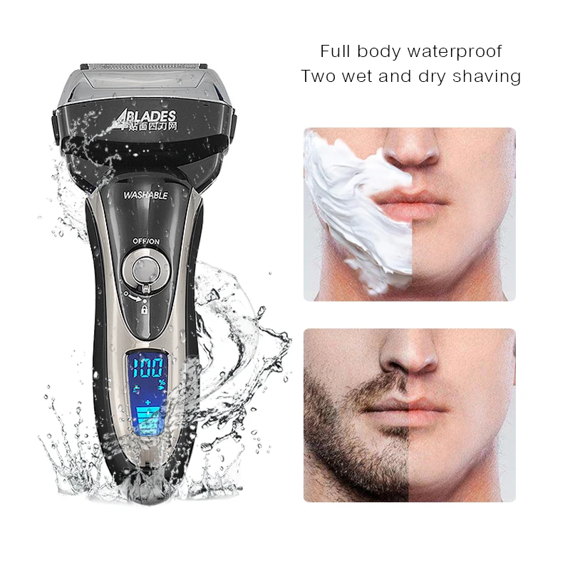 

Electric Shaver 4D Triple Floating Blade Heads 1.5h Fast Charging Whole Body Washing 110-240V Reciprocating Electric Razor 38D