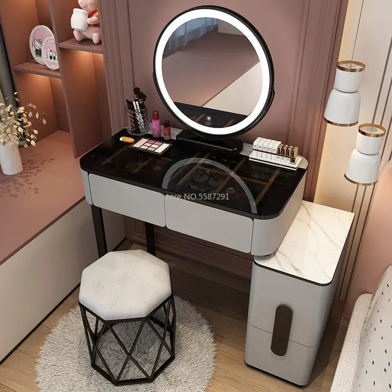 

Vanity Desk Modern Dresser Table LED Mirros Household Bedroom Dressing Table Density Board Makeup Table With Mirror Furniture