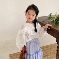 2022 new spring little girls white blouse long sleeve cotton linen lace top korean baby cute shirt school lolita girls blouses