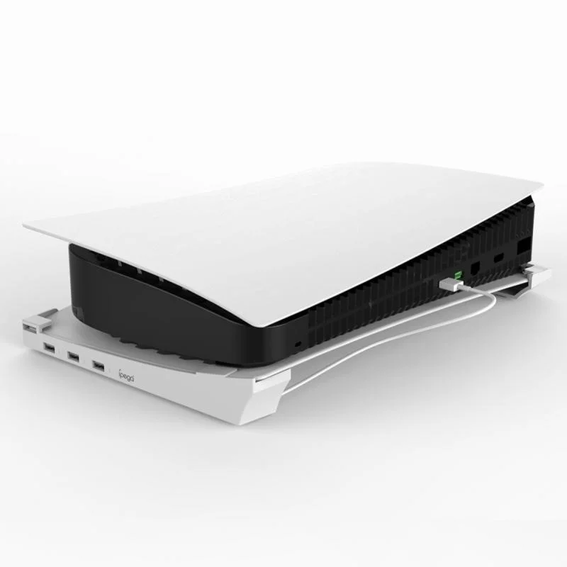 

2pcs Horizontal Storage Stand For PS5 Digital / CD-ROM Game Console Dock Mount Holder With 3 USB Charging Ports 1 Date Interface