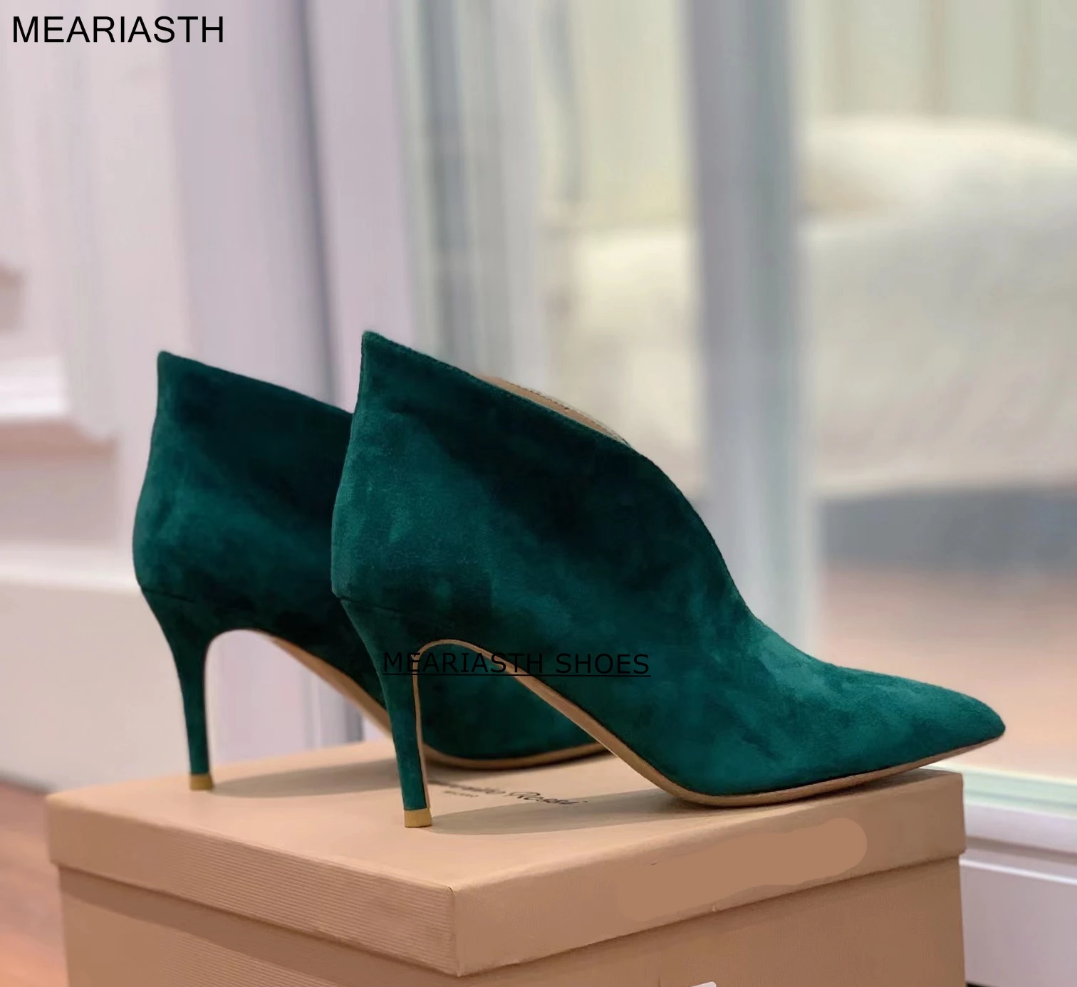 

meariasth Autumn Winter Women Ankle Boots Elegant Pointed Toe Thin high Heels Suede Leather Fashion Office Party Shoes Woman