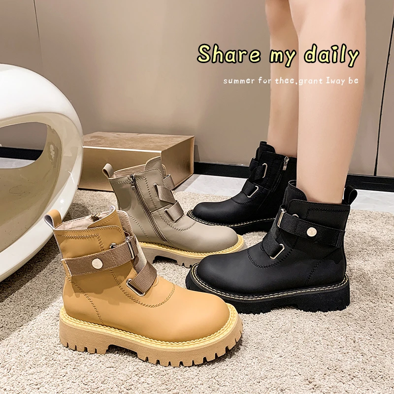 Leather Martin Boots Women's Autumn and Winter High-end Short Korean Style British Single Women Shoes Goth |