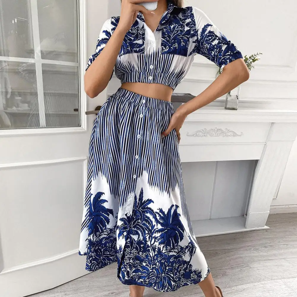 

2Pcs/Set Trendy Women Summer Top Midi Skirt Matching Set Top Skirt Set High Waist Breathable