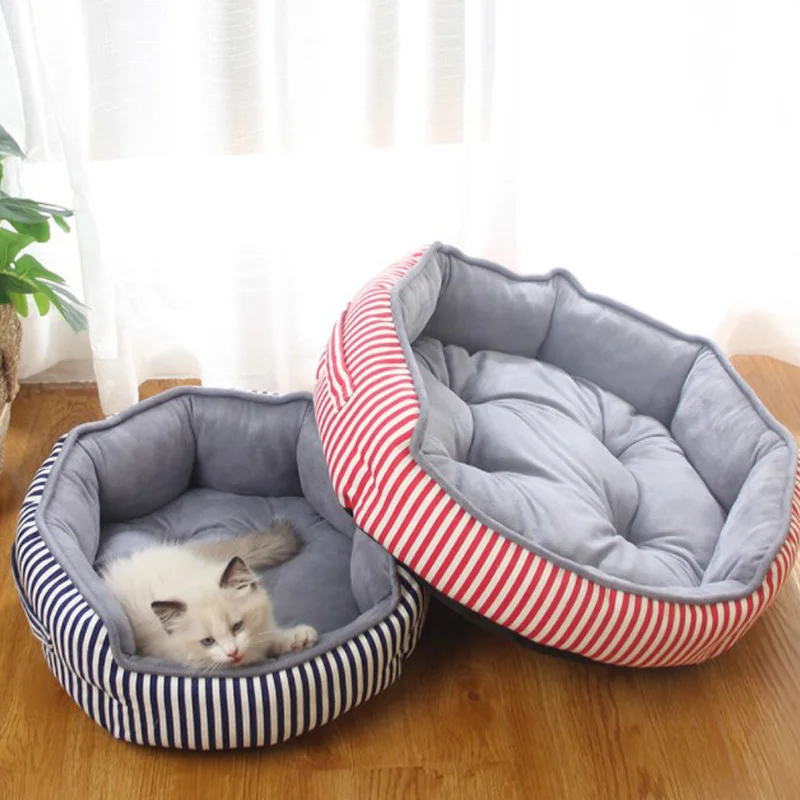 

Striped Pet Sofa Bed Winter Warm Semi-enclosed PP Cotton Pet Bed Suitable for Small and Medium-sized Cat and Dog Bed Supplies