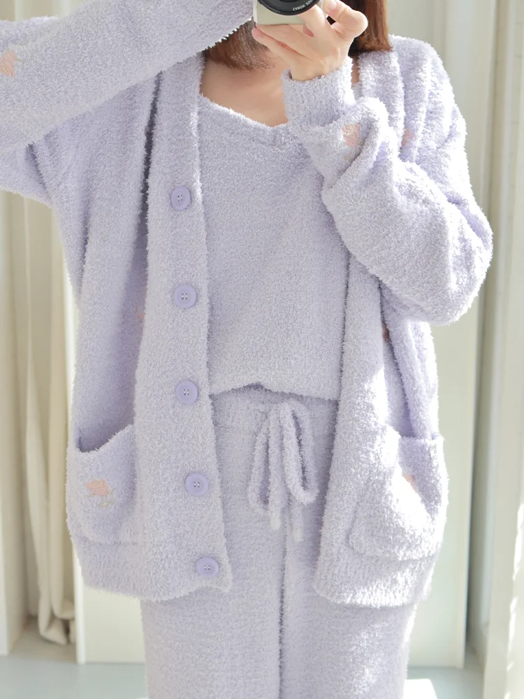 Пижамы женские на половину бархата зимние Утолщенные коралловый бархат