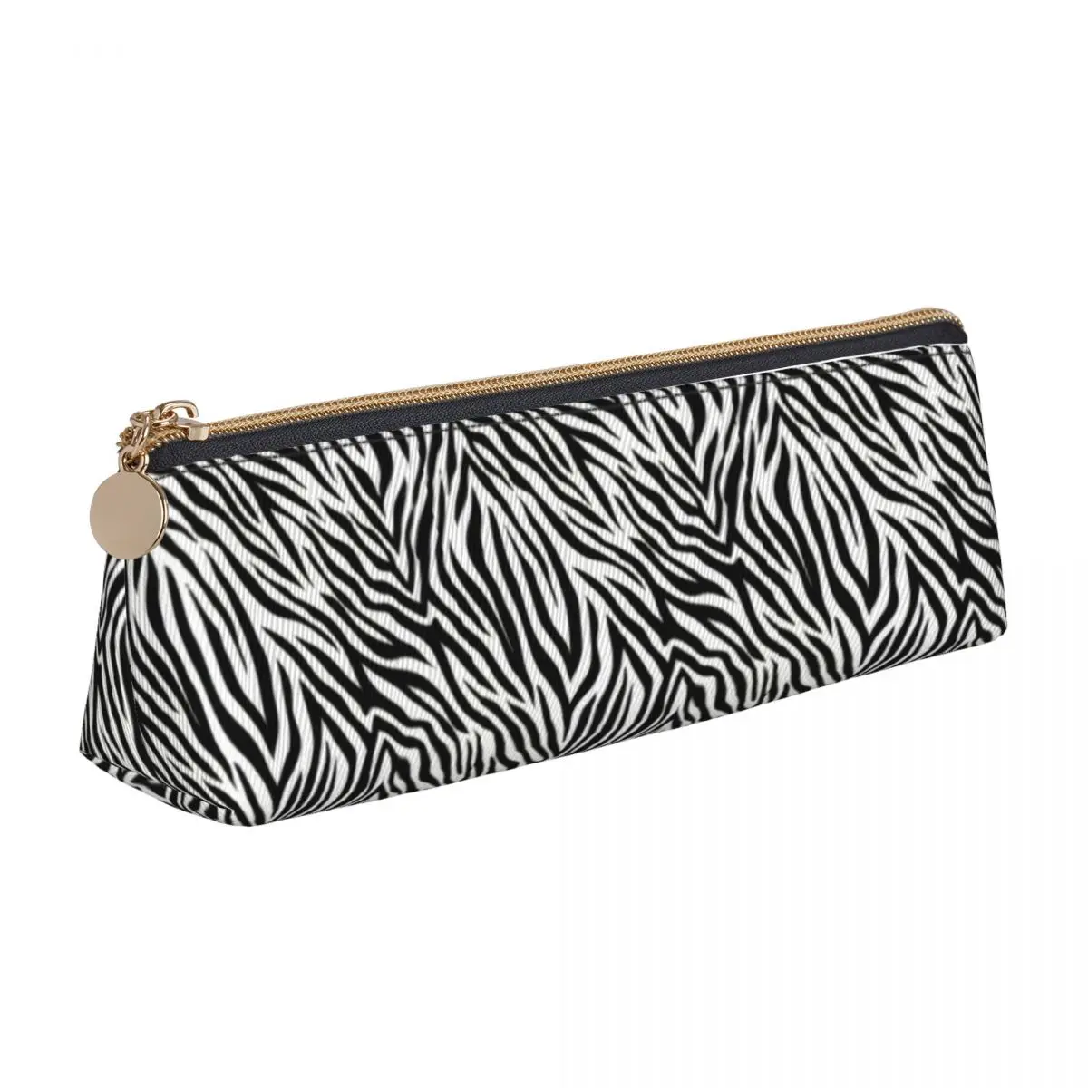 

Zebra Stripes Triangle Pencil Case Animal Skin Print For Teens University Zipper Pencil Box Simple Leather Pen Bag