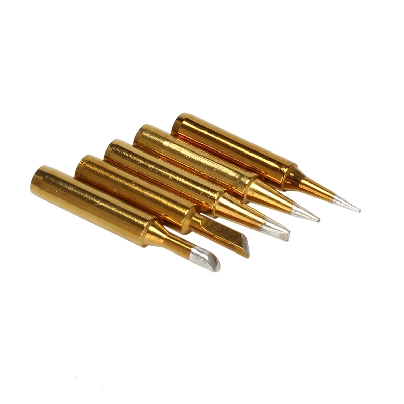 

5Pcs Horseshoe Type, Common Tip Type,Knife Type Straight Extra-Sharp Soldering Iron Tips For 936 Soldering Station -Gold