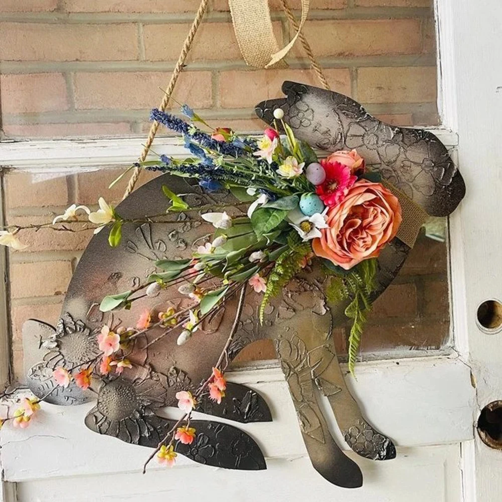 

Retro Easter Bunny Wreath Rabbit Flower Spring Garland Wooden Home Decor Front Door Wall Ornaments Window Doorway Party Supplies