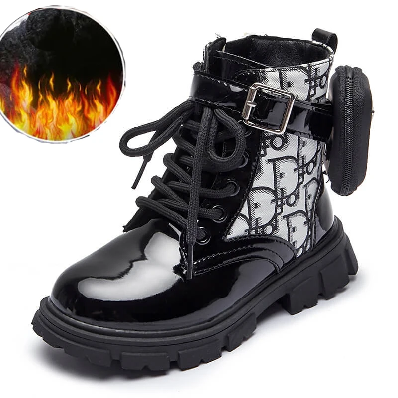 

Brand Children's Martin Boots 4-15 Years Old Boys Anti Slip Boots Autumn Winter Fashion Girls Outdoor Plush Keep Warm PU Shoes