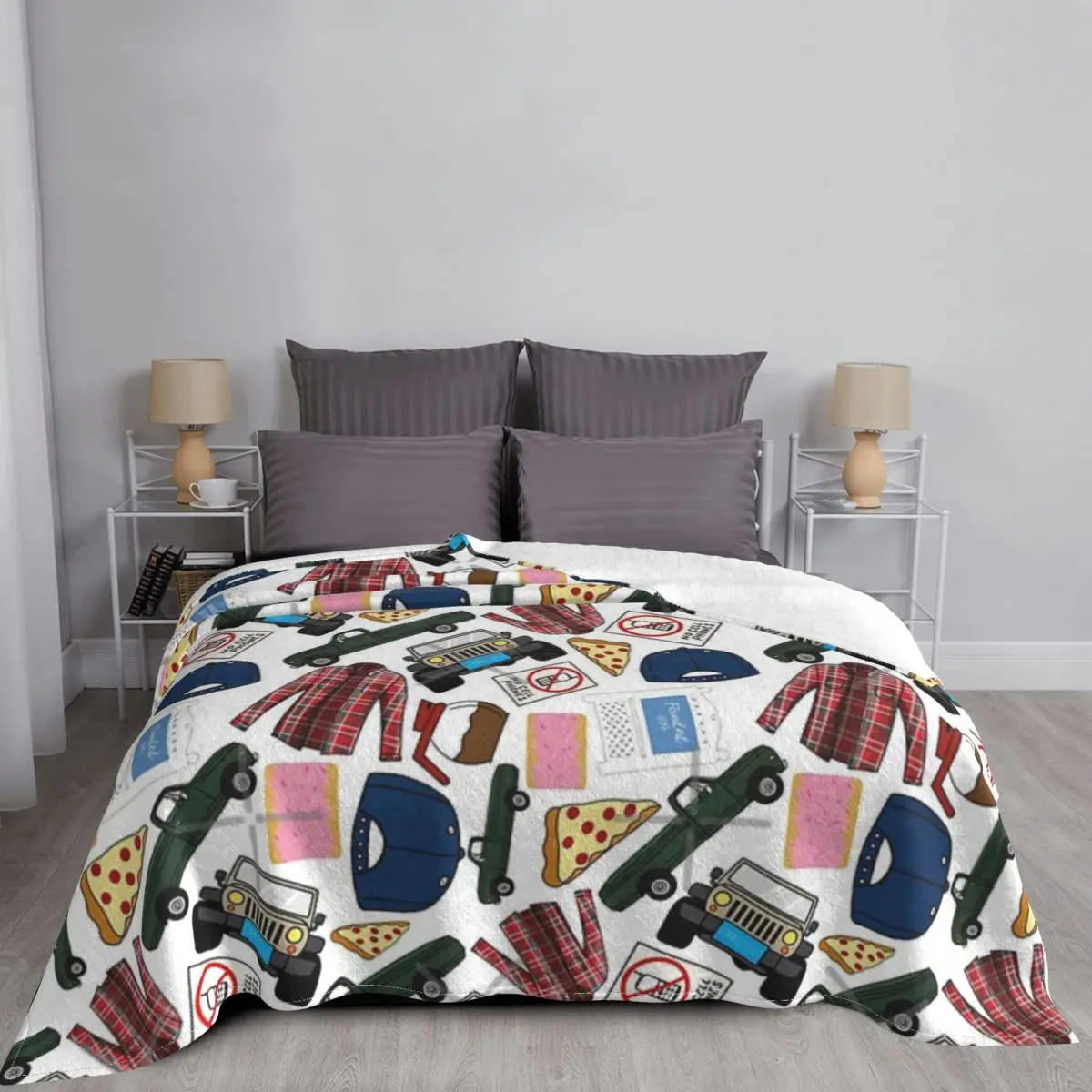 Luke Lorelai Fan Pattern Icons All Over Print White Pack Blanket Bedspread On The Bed Travel Keep Warm
