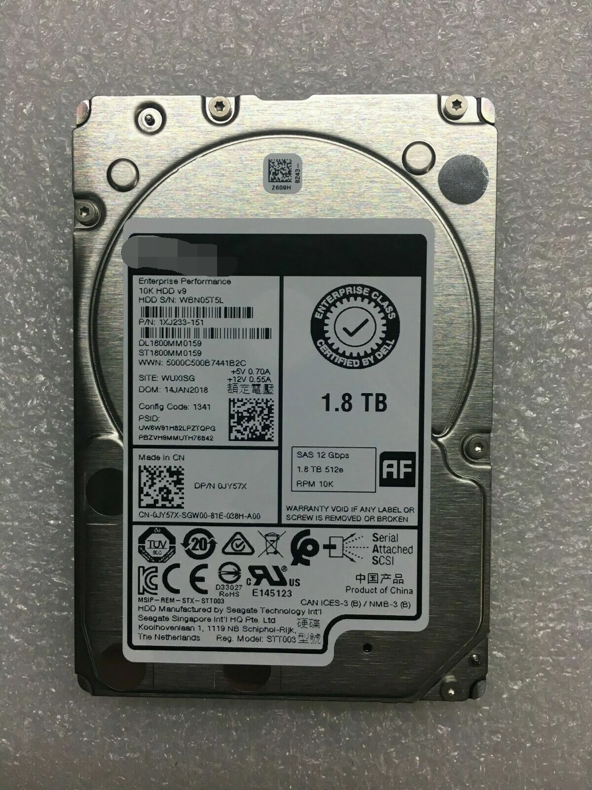 

FOR Dell 0JY57X 1.8TB HDD 10K RPM 2.5" SAS ST1800MM0159 HDD Hard Drive