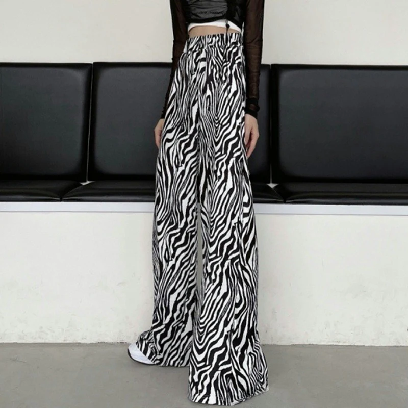 Женские прямые брюки с зеброй черные Белые Повседневные низкой талией в стиле