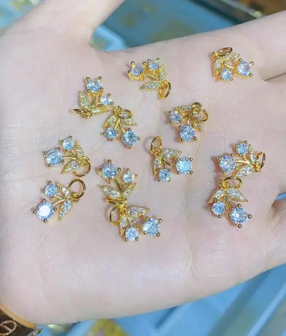 

2pcs CZ small cherry fruit pendant Jewelry Making DIY Gold Plated Copper Accessories for earring bracelet necklace daf3w