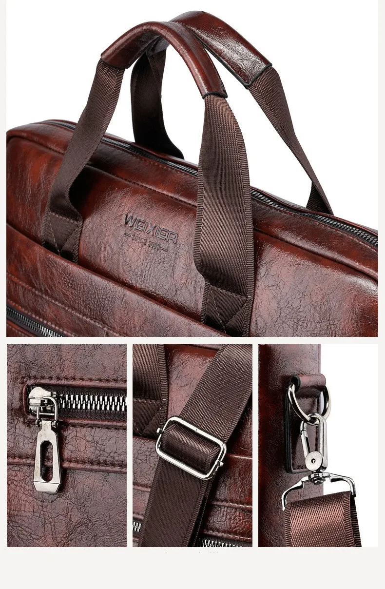 Men's Portable Bag Document Briefcase PU Leather Handbag Vintage Messenger Handbags Laptop Computer Official Leisure Business