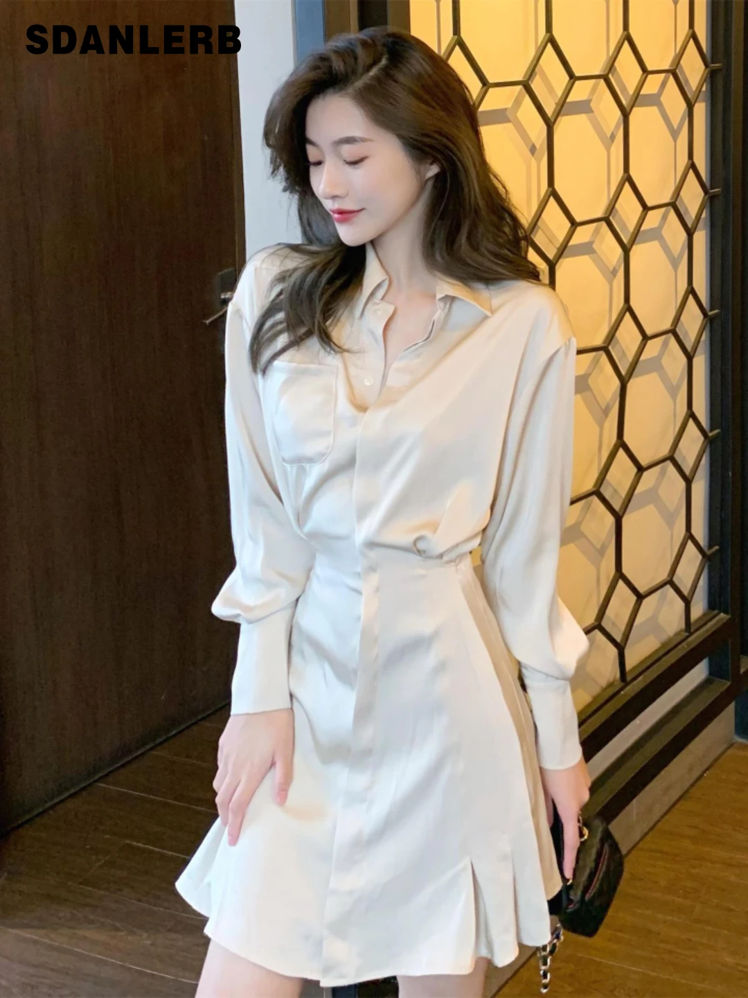 

2022 Autumn New French Shirt Dress Long Sleeve Slimming Temperament Goddess Style Commuting Dress Elegant Solid Color Dress