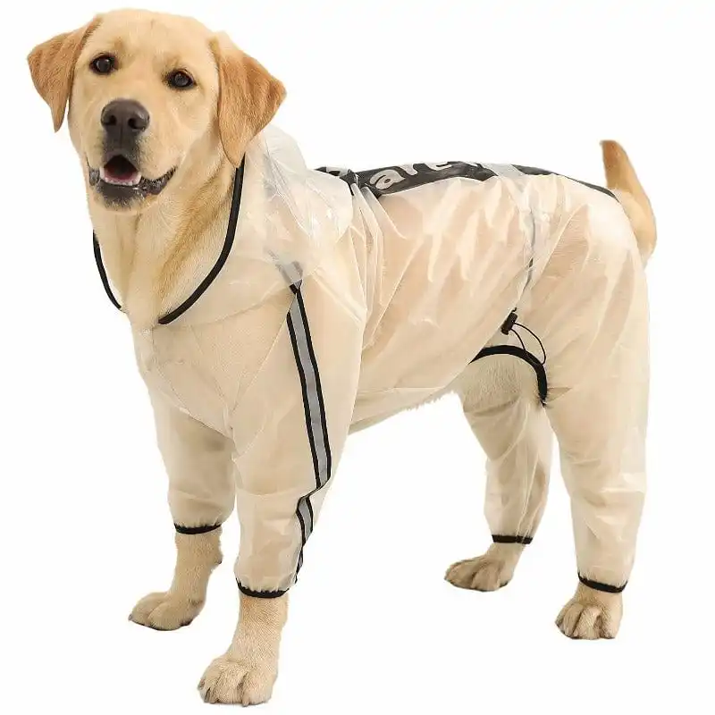 

Dog Raincoat Dog Hooded Slicker Poncho 4 Legs Dog Rain Jacket with Reflective Stripe Transparent Water Proof Resistant Raincoat