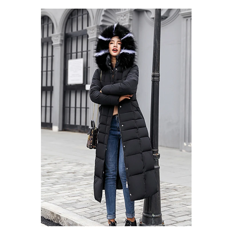 Women'S Winter Long Over Knee Down Jacket Women'S Loose Hooded Winter Slim Lady Jacket