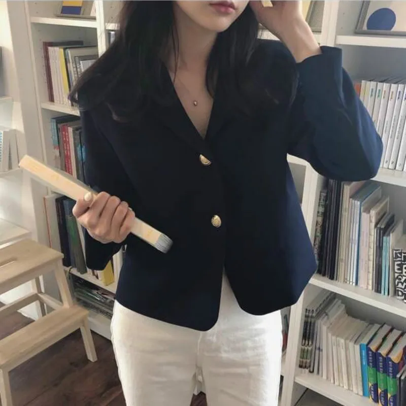 

2021 Korea Women Autumn Cotton Blazers Brief Jackets Coat Single Breasted Blazer Feminina Chaqueta Mujer Outer Wear Veste Femme