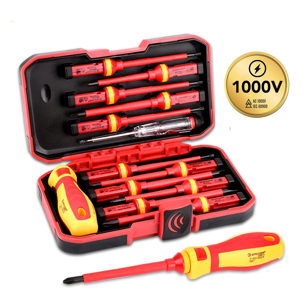 

Electrician Repair Tools Kit 13pcs 1000V Changeable Insulated Screwdrivers Set with Magnetic Slotted Phillips Pozidriv Torx Bits