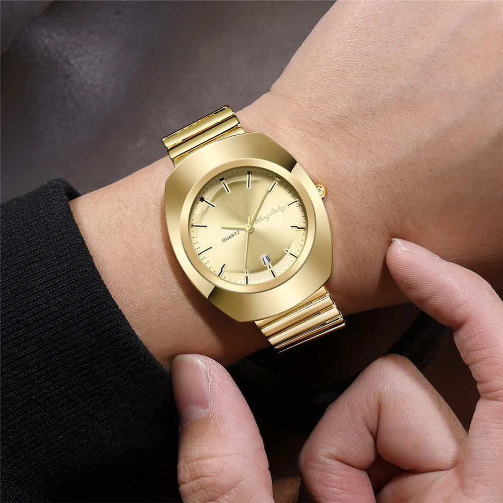 Relógios de Pulso de quartzo  Relógios Masculinos Novos Calendário da Moda Relógio Masculino Elasticidade Cinto de Aço 2022 Relógio de Ouro Homem de Luxo Grande Marca Relógio Masculino