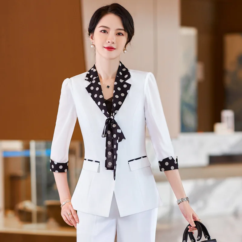 Women Jacket 2 Piece Set 2023 New in Scarf Collar Blazers Trousers Set Elegant Formal Office Ladies Work Wear Business Pants Set
