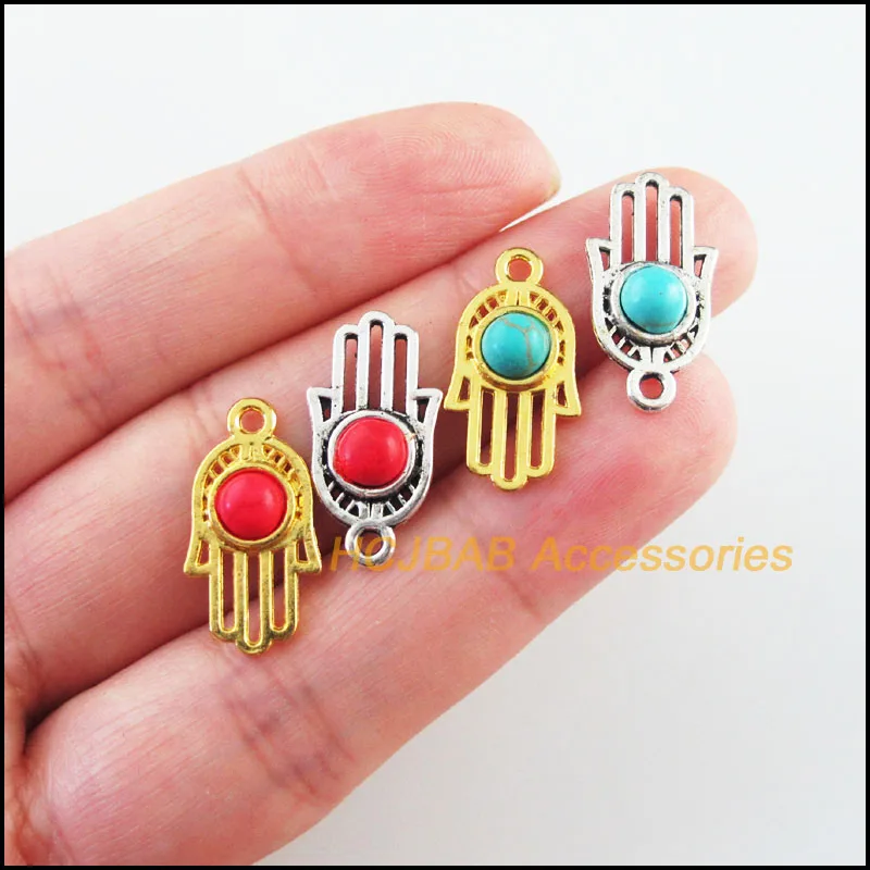 Модные подвески в стиле ретро с тибетским серебряным покрытием золотистого цвета, 20 шт., подвески с ладонью и красным камнем, 11x21 мм