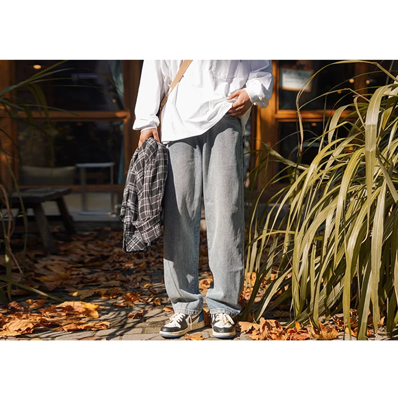 Streetwear Men Vintage Recreational Comfortable Blue Jeans 2022 New Loose Temperament Versatile Wide Leg Trousers Autumn Female