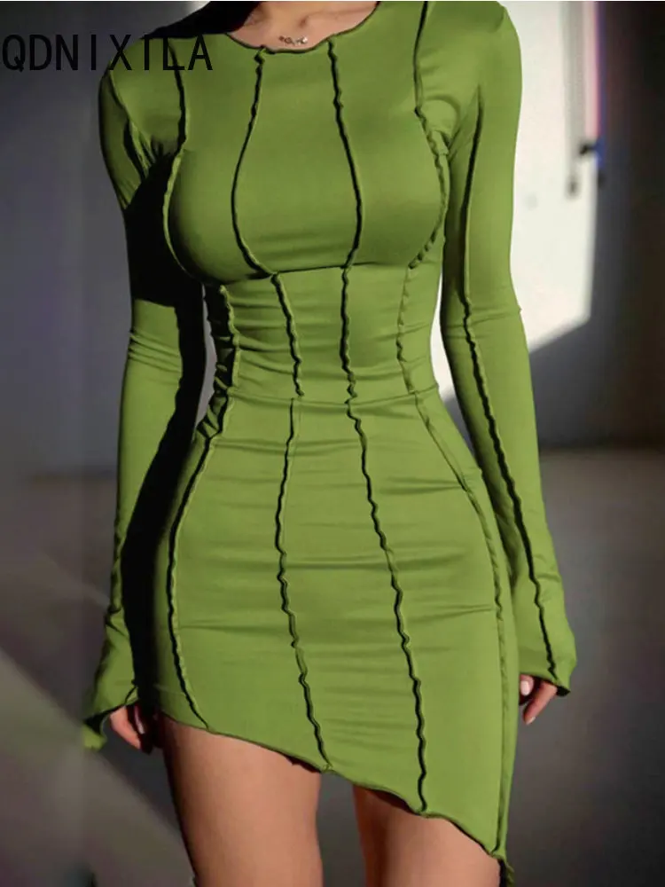

summer Long Sleeves Black Women Dresses O Neck Sexy Short Bodycon dress Elastic Party Evening Mini Dresses for Women Clubwear