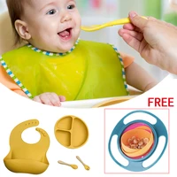 free bowl baby silicone feeding tableware bib bpa free leakproof learning feeding storage snack containers bottles set for baby