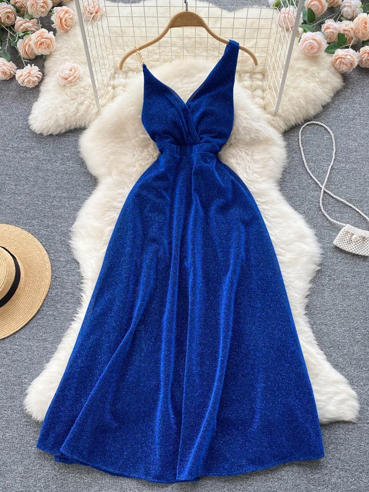 

Женское ТРАПЕЦИЕВИДНОЕ ПЛАТЬЕ на бретелях-спагетти, вечернее платье без рукавов с высокой талией в Корейском стиле, лето 2022