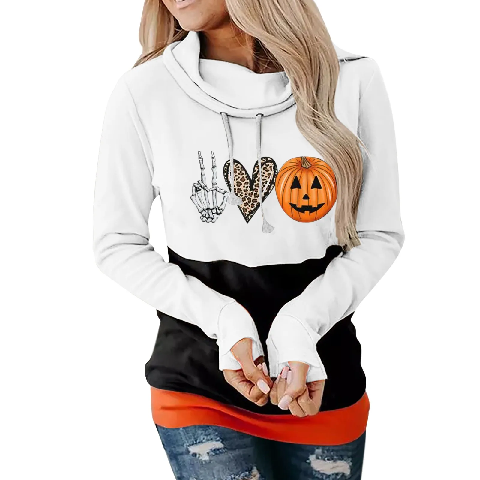 

Long L Halloween Women's Long Sleeve Everyday Print Sweatshirt Long Sweatshirt Hooded Womens Quarter Zip Pullover Sweatshirt