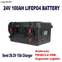 24v100ah rechargeable battery lifepo4 battery pack lithium iron with pd qc3 0 bms anderson interface for rv solar energy