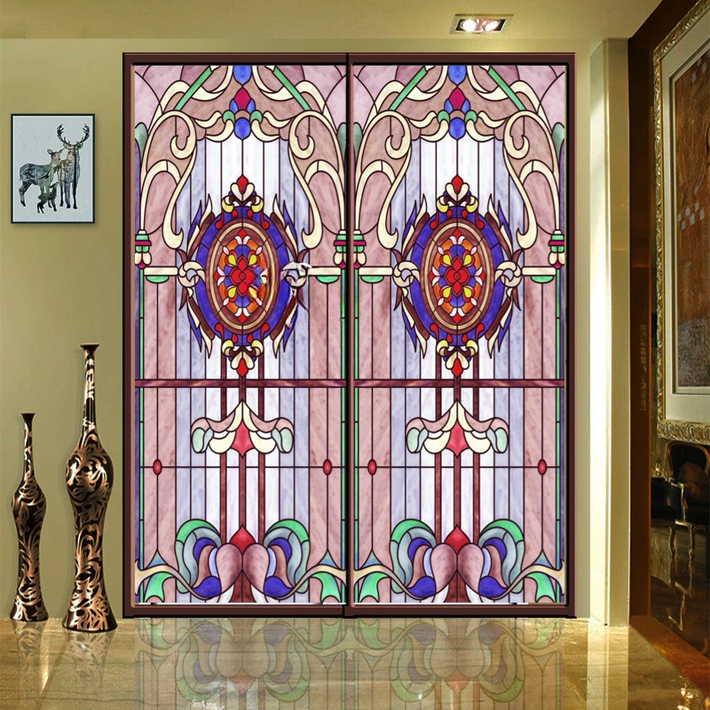 Painted Glass Frosted Art Window Paper Sliding Door Kitchen Bathroom Tiffan Retro Church Film Sticker