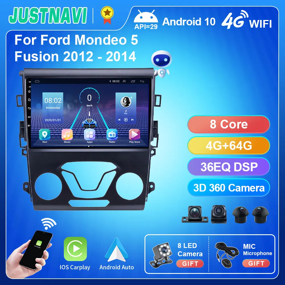 JUSTNAVI QT5 360 Android 10 радиоплеер для Ford Mondeo 5 Fusion 2012 - 2014 GPS DSP IPS Touch автомобилей