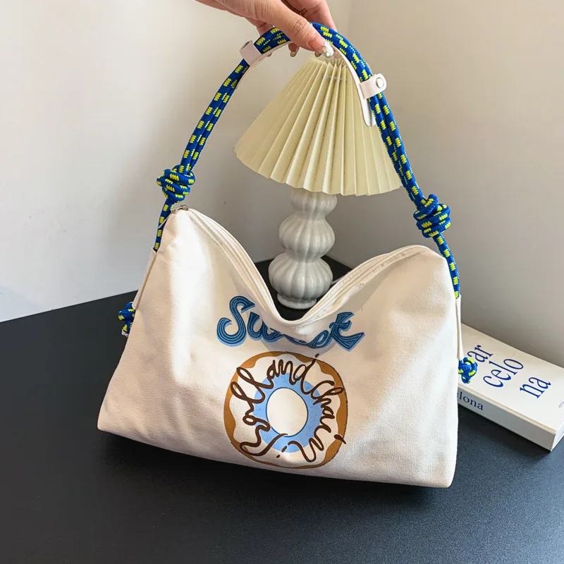 

Cheap Women Canvas Shoulder Bags Korean Version Casual Handbag Large-Capacity Student School Bag Tote Reusable Shopping Bag